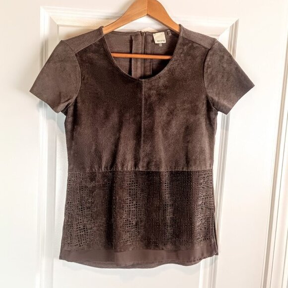 Ecru Taupe Suede Laser Cut Top - Picture 1 of 5